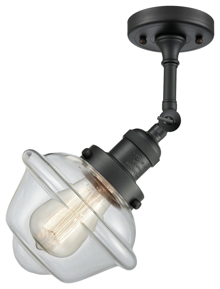 Vintage LED Semi-Flush Mount, Matte Black, Glass: Clear