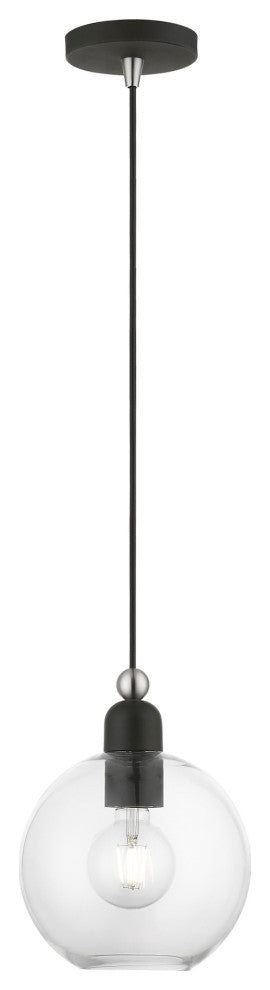 Downtown 1 Light Black With Brushed Nickel Accents Sphere Pendant