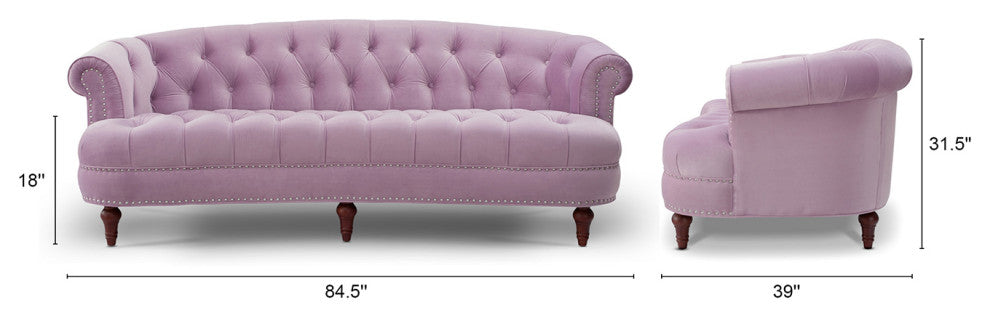 La Rosa Victorian Chesterfield Tufted Sofa, Lavender Velvet