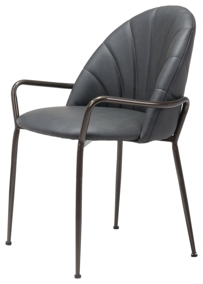 Dining Chair, Set of 2, Faux Vinyl Leather, Steel, Gray, Brown, Cafe