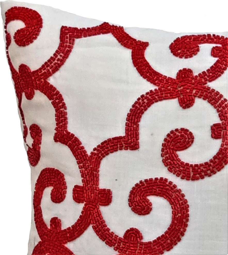 Red Decorative Euro shams 26"x26" Cotton, Red Encrusted