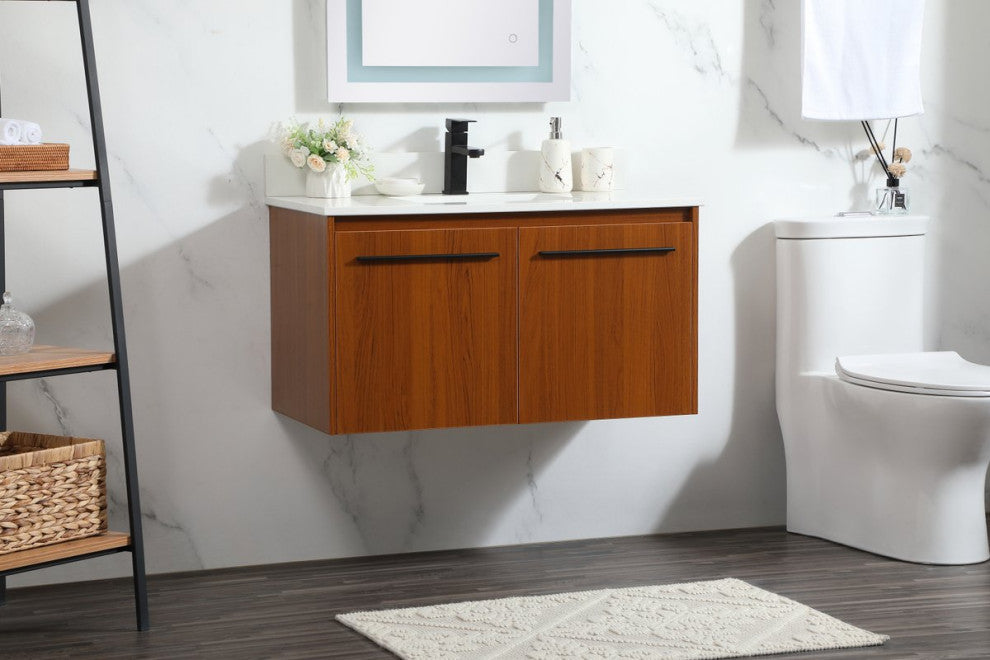 Elegant VF44536MTK-BS 36" Single Bathroom Vanity, Teak With Backsplash