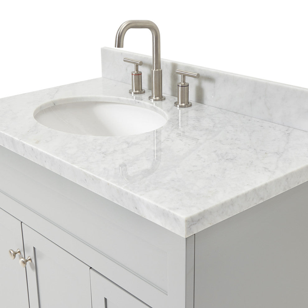 Ariel Hamlet 37" Left Oval Sink Bath Vanity Carrara Marble Grey