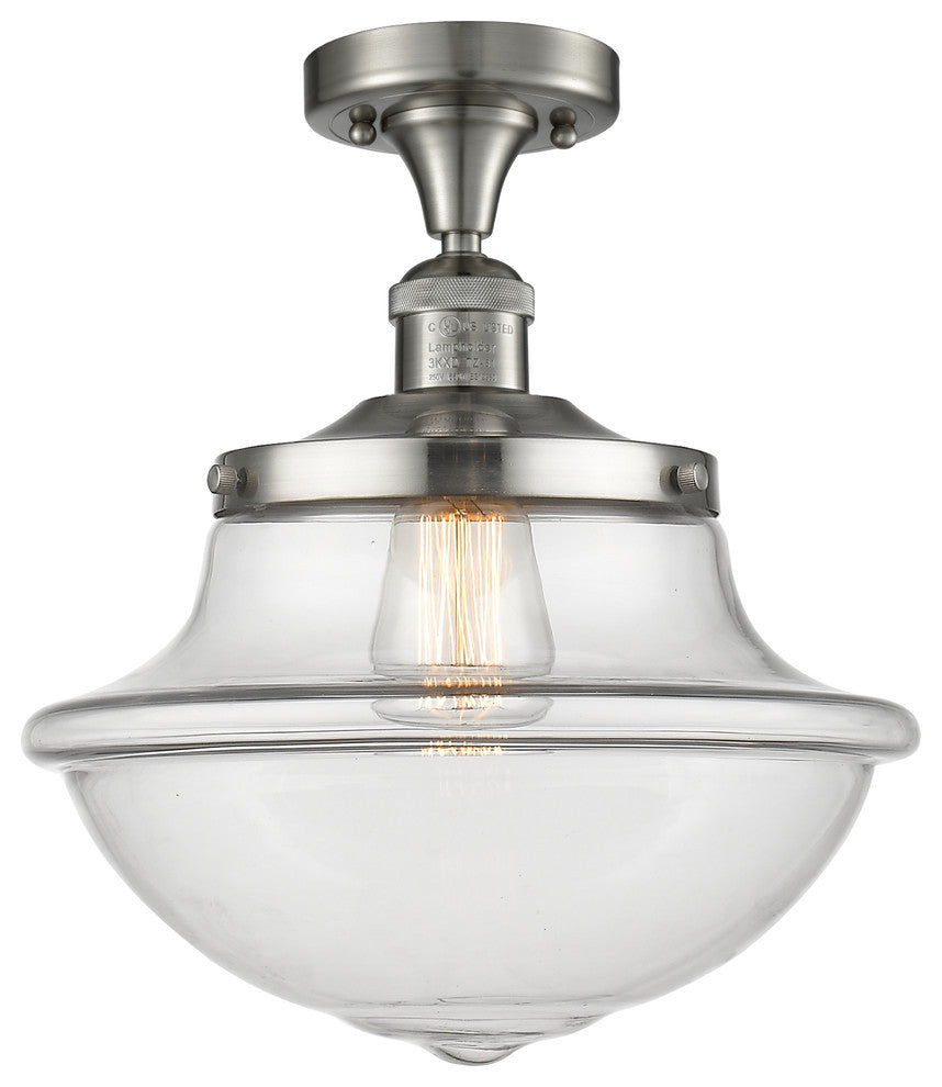 Large Oxford 1-Light Semi-Flush Mount, Brushed Satin Nickel, Clear