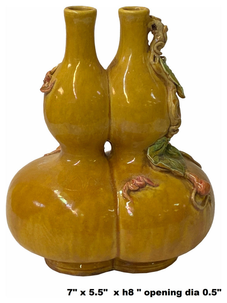Handmade Chinese Ceramic Distressed Yellow Double Gourd Vase Hws1767