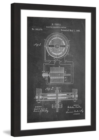 "Tesla Motor 1888 Chalk" Framed Painting Print