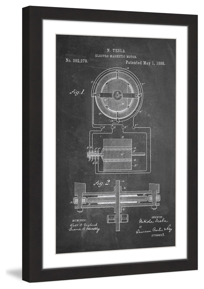 "Tesla Motor 1888 Chalk" Framed Painting Print