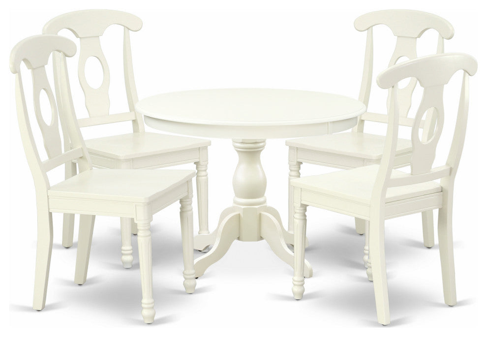 5 Pc Kitchen Set, Linen White Table, 4 Linen White Chairs, Linen White