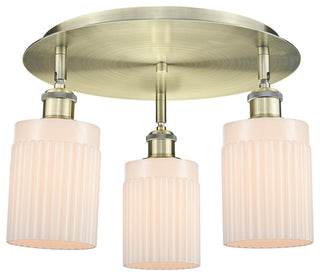 Hadley-3 Light 16" Flush Mount-Antique Brass, Matte White Glass Shade