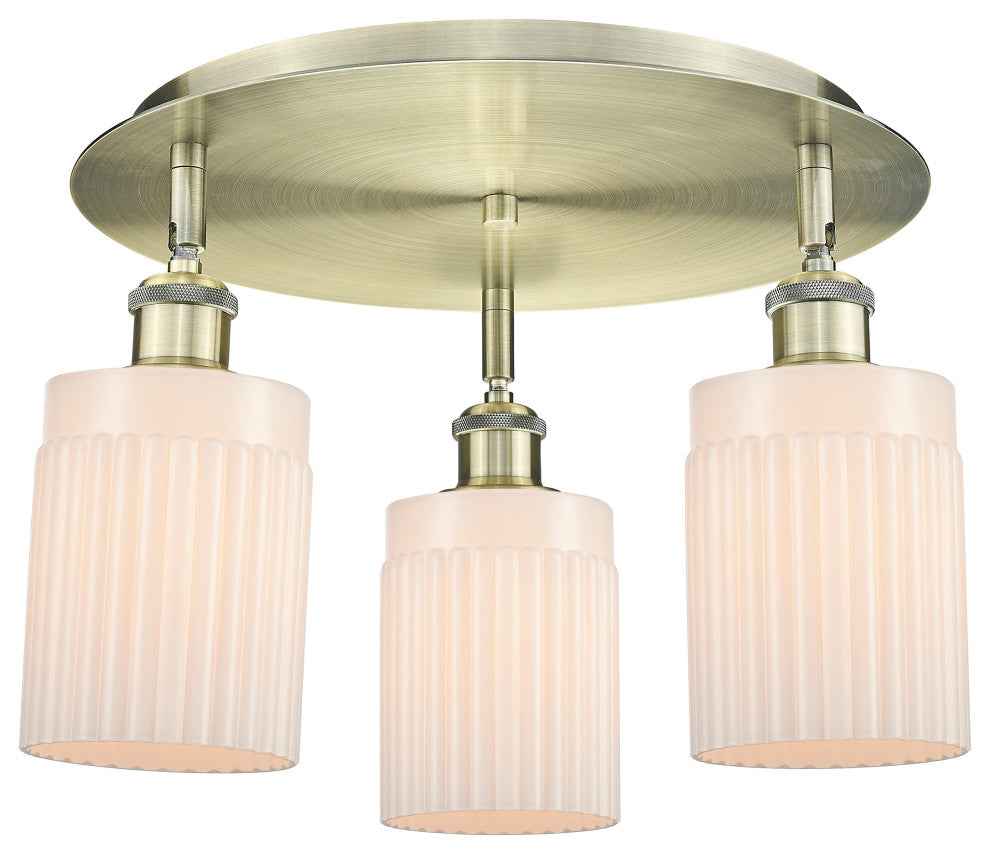 Hadley-3 Light 16" Flush Mount-Antique Brass, Matte White Glass Shade