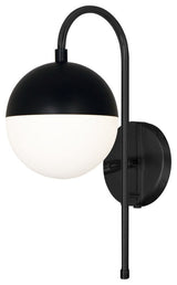 Dayana 1-Light Halogen Sconce With White Glass, Matte Black