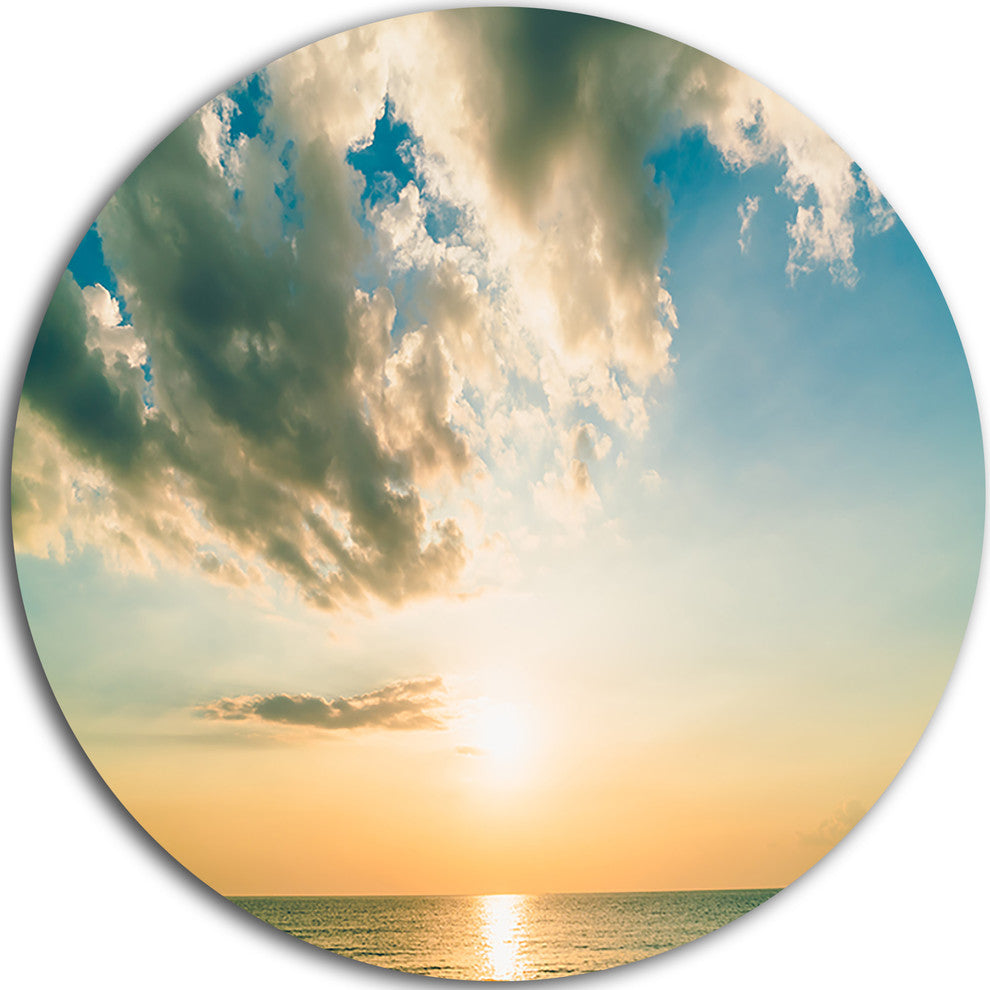 Clouds Together Over Blue Seashore, Seashore Round Wall Art, 23"