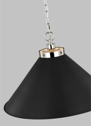 Wellfleet Wide Cone Pendant, Midnight Black and Polished Nickel