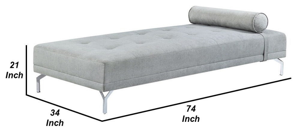Benzara BM276216 74" Fabric Sofa Daybed, Tufted, 1 Bolster Pillow, Gray