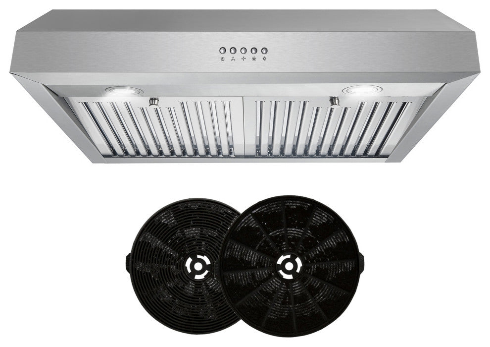 30" Under Cabinet Range Hood, Stainless Steel With LED Lights