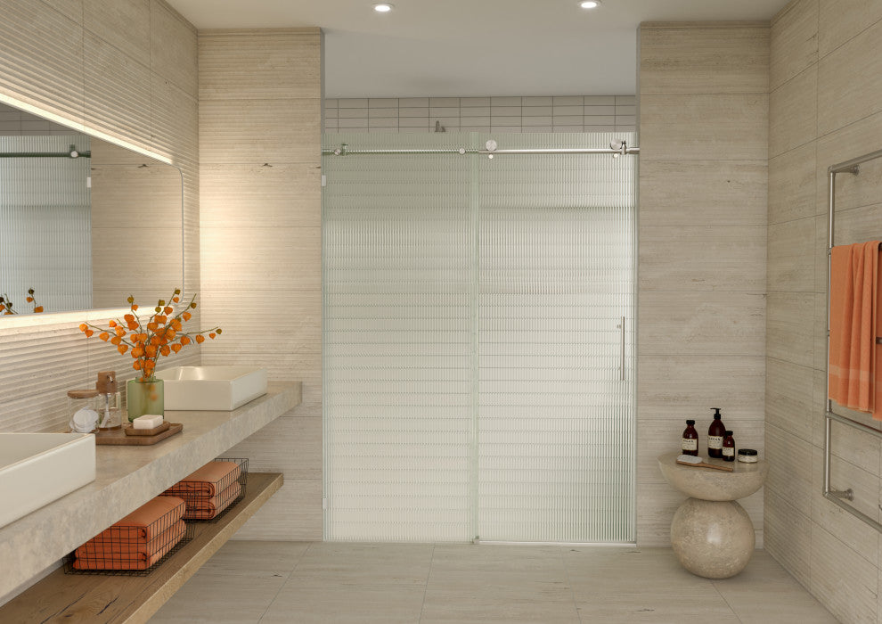 Galaxy 60"x78" Frameless Glass Sliding Shower Doors, Brushed Nickel, Right