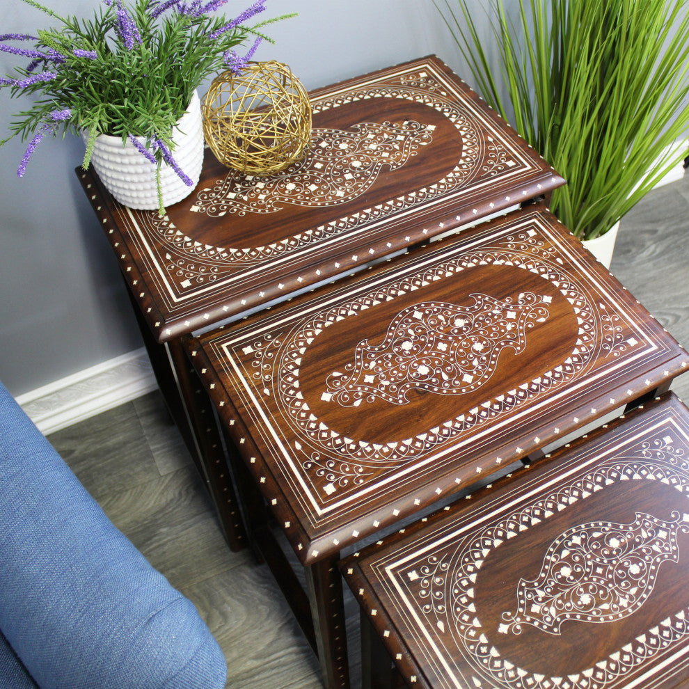 Natural Geo Decorative Set of 4 Nesting Tables - White Oval
