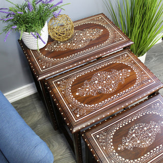 Natural Geo Decorative Set of 4 Nesting Tables - White Oval