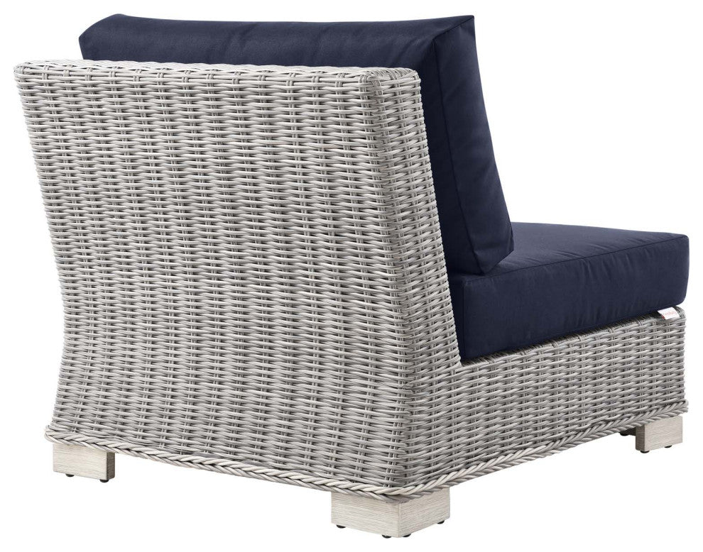 Outdoor Patio Wicker Rattan 9-Piece Sectional Sofa Furniture Set Gray Navy