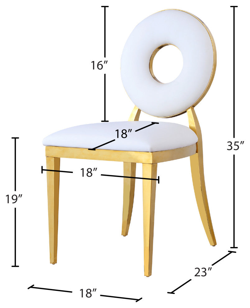Carousel Upholstered Dining Chair, Set of 2, White Vegan Leather, Gold Finish