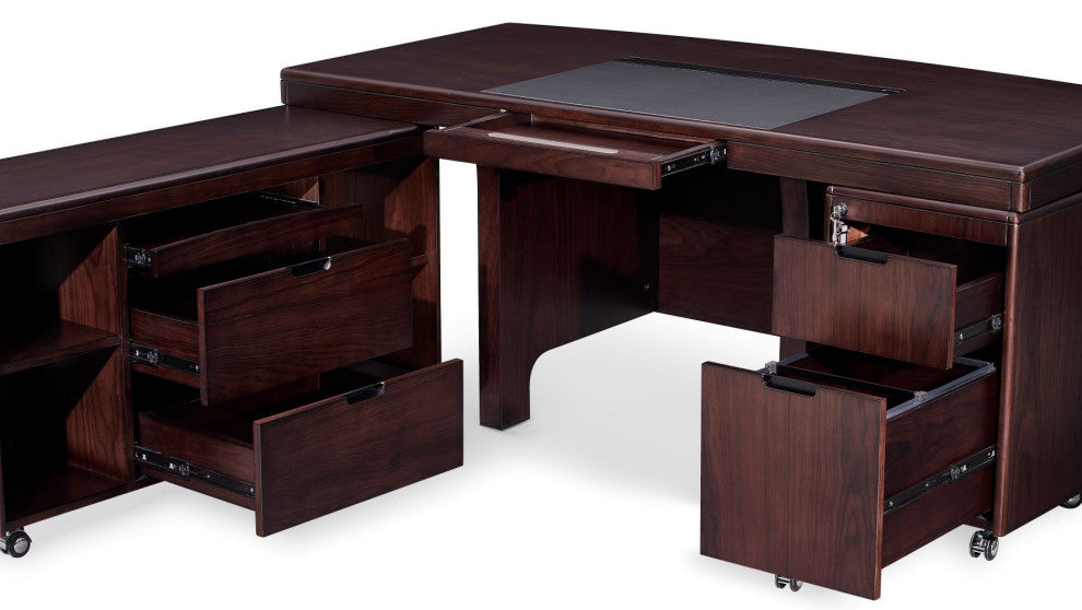70"� Modern Quincy Dark Walnut Wood Desk Rolling Return Storage Keyboard Tray