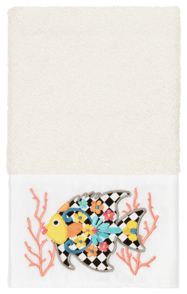 Linum Home Textiles Turkish Cotton Feliz 3-Piece Embellished Towel Set, Cream