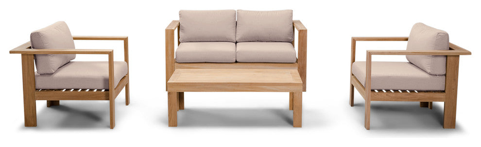Ando Teak 4 Piece Loveseat Set, Canvas Flax