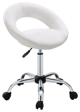 Open-Back Salon Spa Rolling Stool, White-Pu