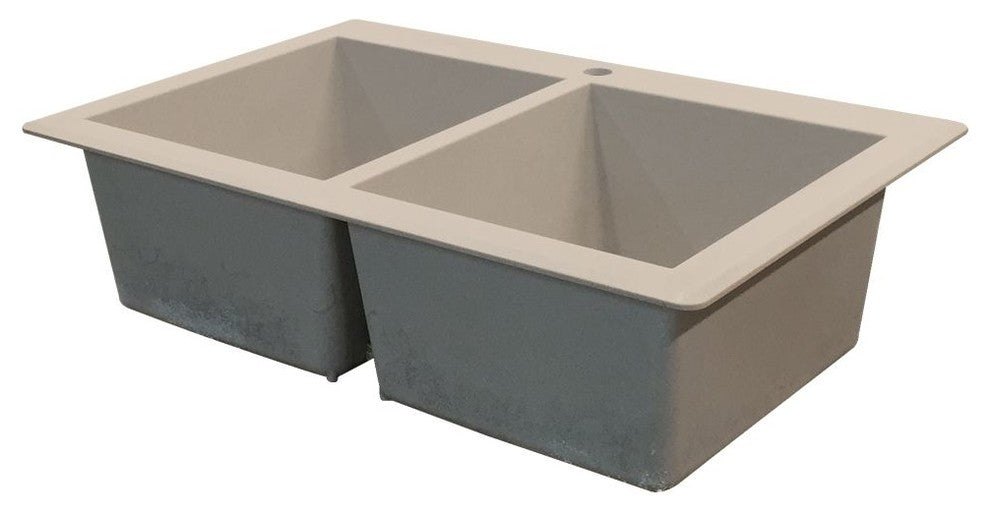 Radius 33" silQ Granite Double Bowl Kitchen Sink with 4 Holes in Cafe Latte