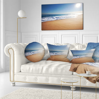Calm Blue Beach Under Bright Sun Seascape Throw Pillow, 12"x20"