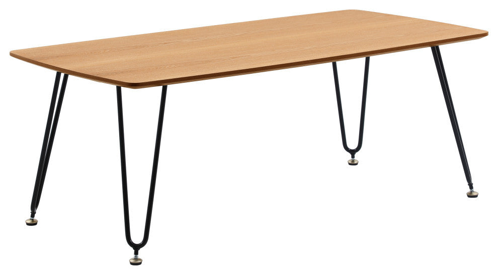 Elmwood 47" Coffee Table Rectangular MDF Tabletop, Black Iron, Natural