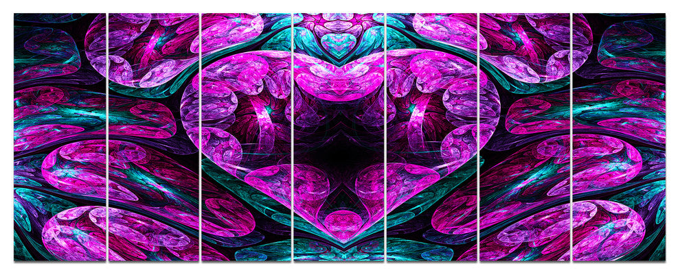 Purple Cold Mystical Heart, Floral Canvas Art Print, 83"x32", 7 Panels