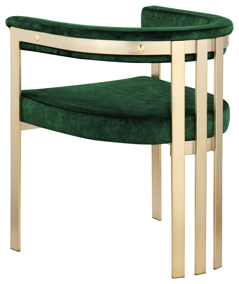 Marcello Upholstered Dining Chair, Green, Velvet, Brushed Brass Finish