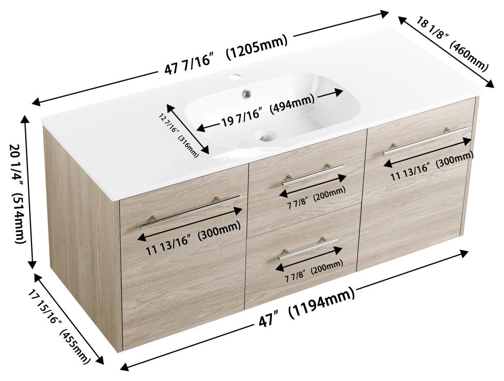 48 Inch Wall Mounted Plywood Bathroom Vanity with Gel Basin and Drawers