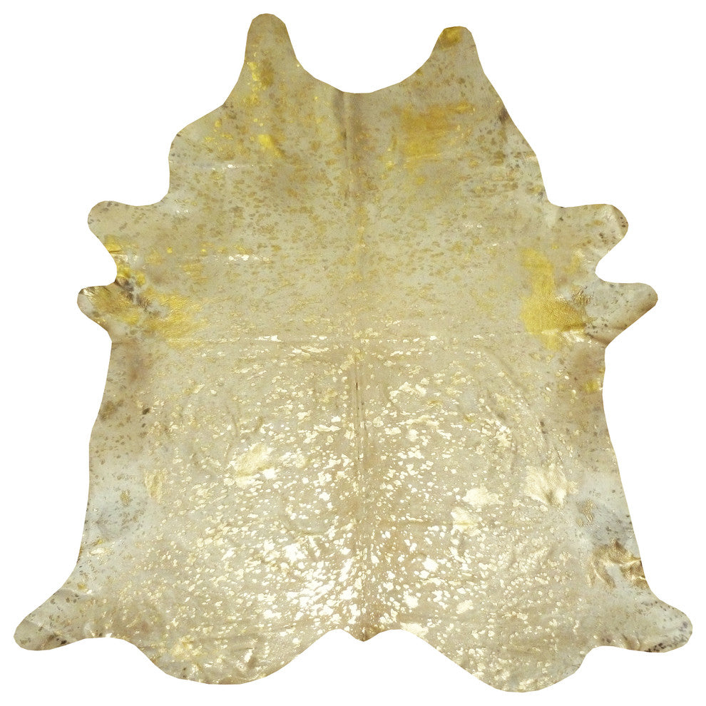 Gold Metallic Devore on White Brazilian Cowhide, 6.5'x7.5'