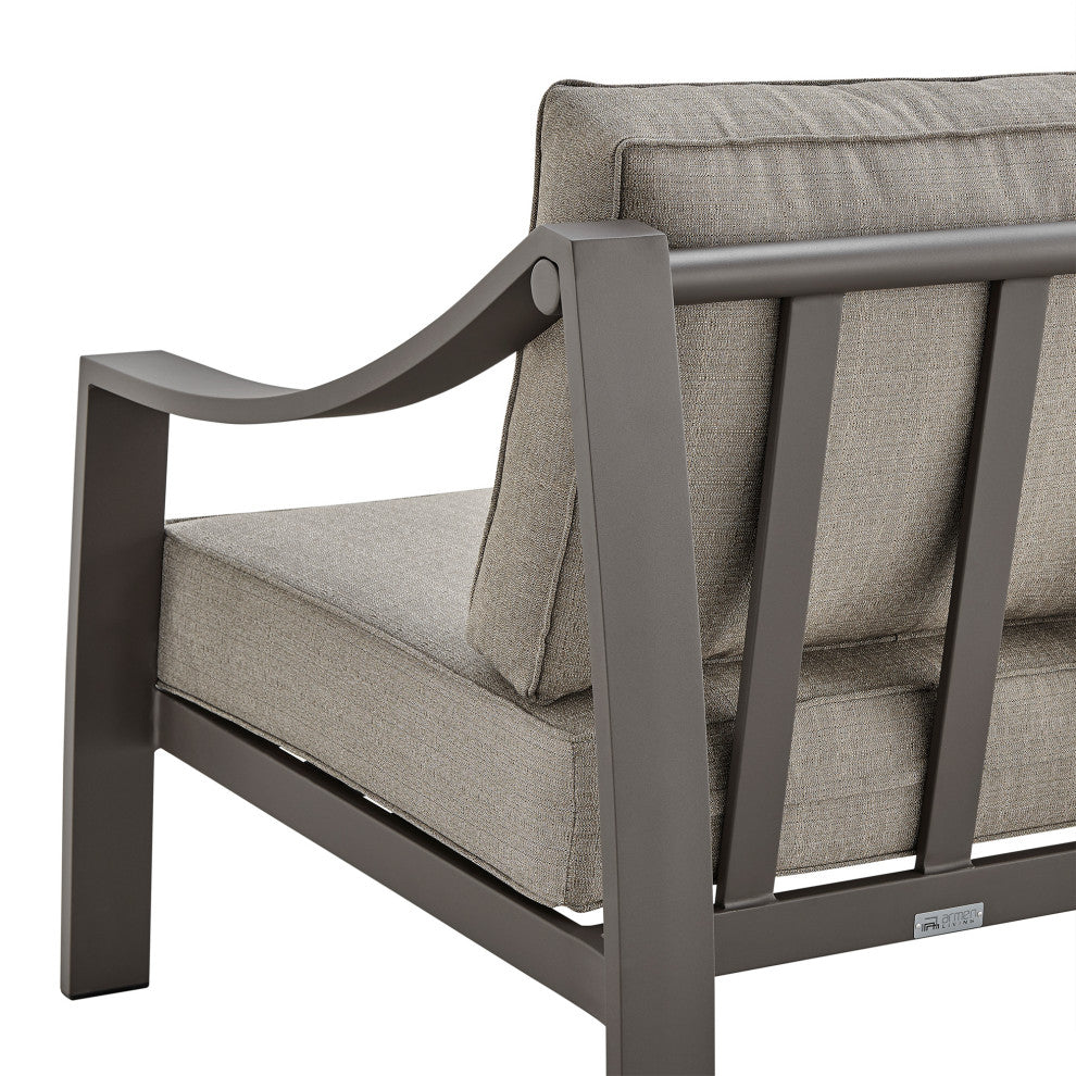 Mongo 4-Piece Outdoor Patio Furniture Set, Dark Brown Aluminum With Cushions, Brown