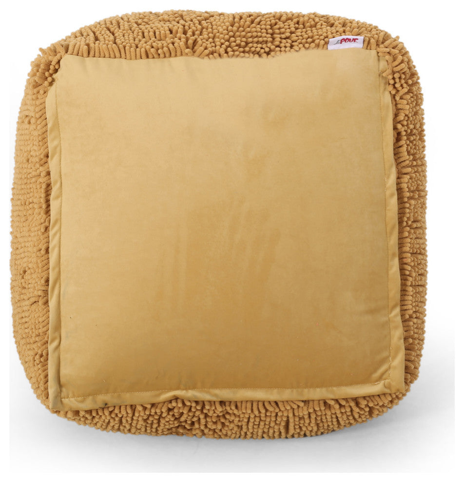 Statham Moloney Modern Microfiber Chenille Round Pouf, Yellow