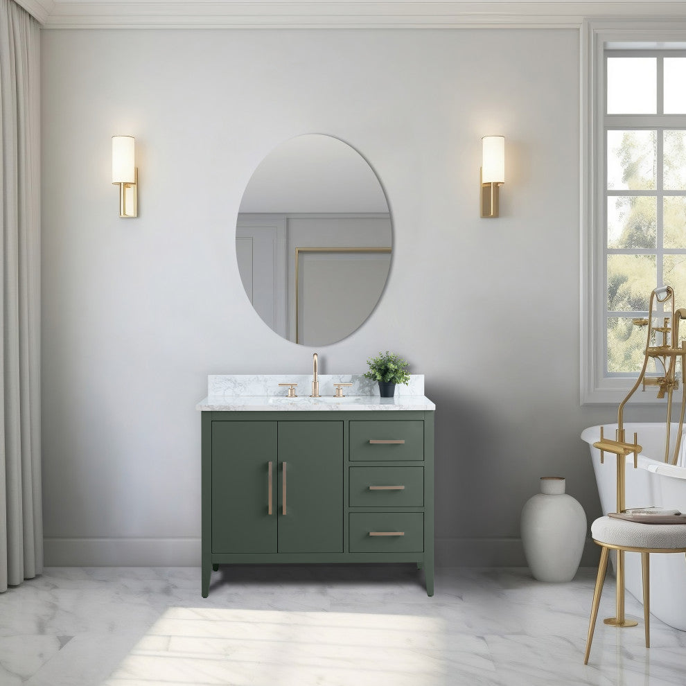 Vanity Art Bathroom Vanity With Sink, Vintage Green, 42", Single Sink, Brushed Nickel