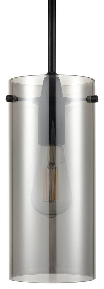 Effimero 1-Light Stem Hung Pendant Lamp, Black With Smoke Glass