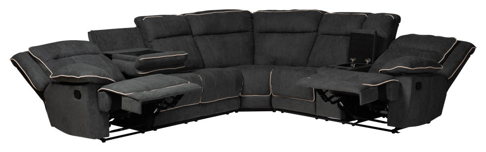 Sabella Dark Gray and Light Gray Two-Tone Fabric 7-Piece Reclining Sectional
