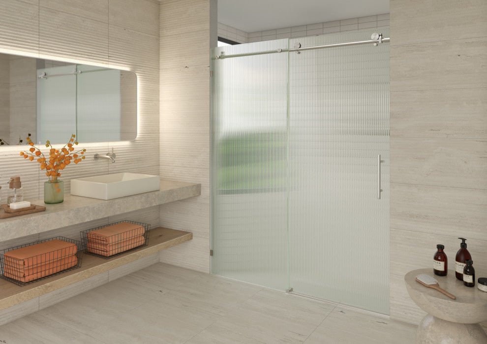 Galaxy 60"x78" Frameless Glass Sliding Shower Doors, Brushed Nickel, Right
