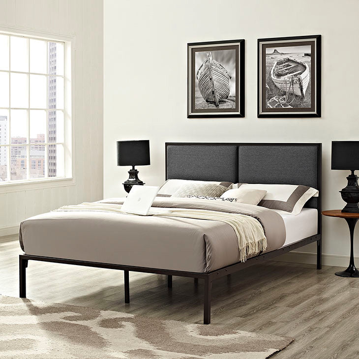Modway Della King Fabric Bed, Brown Gray