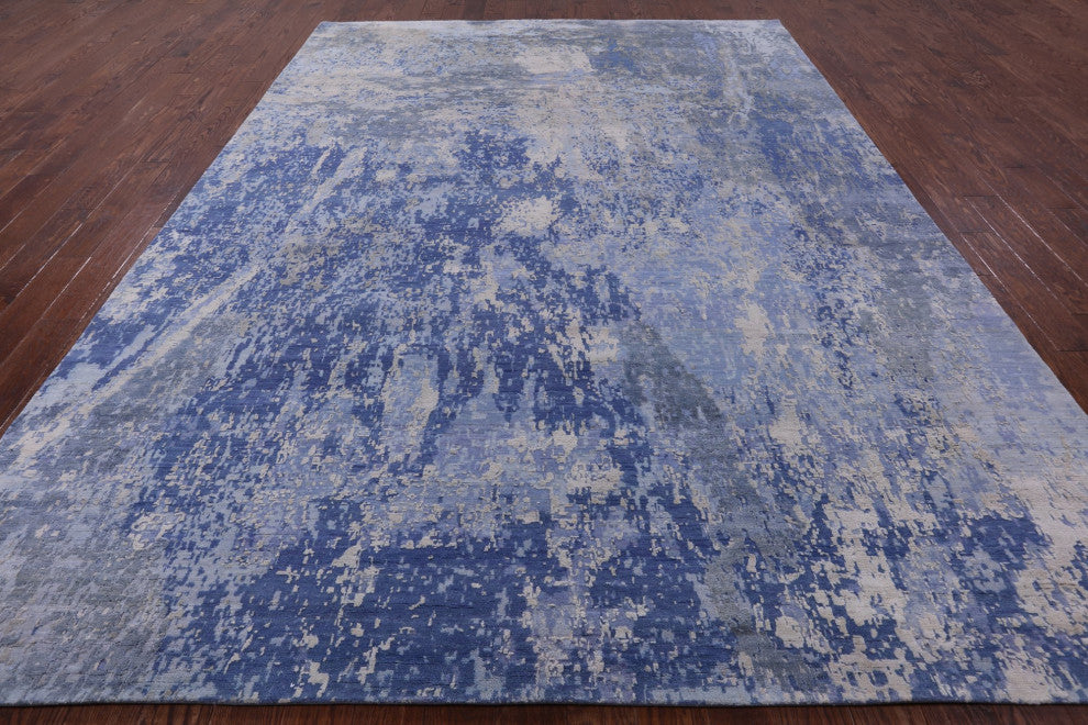 Abstract Wool and Silk Handmade Rug 8' 10" X 12' 6" Q8654