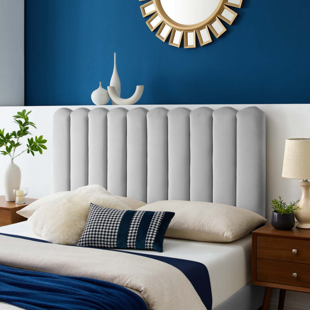 Headboard, Twin Size, Velvet, Light Gray, Modern Contemporary, Bedroom