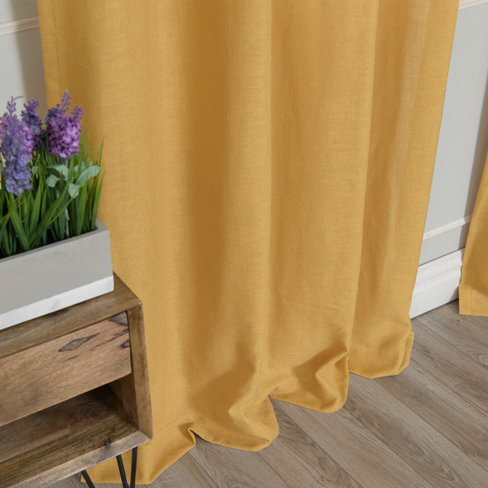 Faux Linen Blend Curtain Panel, Set of 2, Mustard, 52"w X 96"l