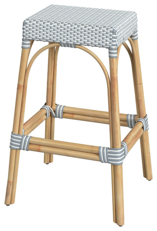 Tobias 30" Rectangular Rattan Barstool, Light Blue