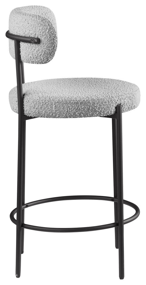 Beacon Upholstered Stool, Set of 2, Grey, Matte Black Finish, Boucle Fabric