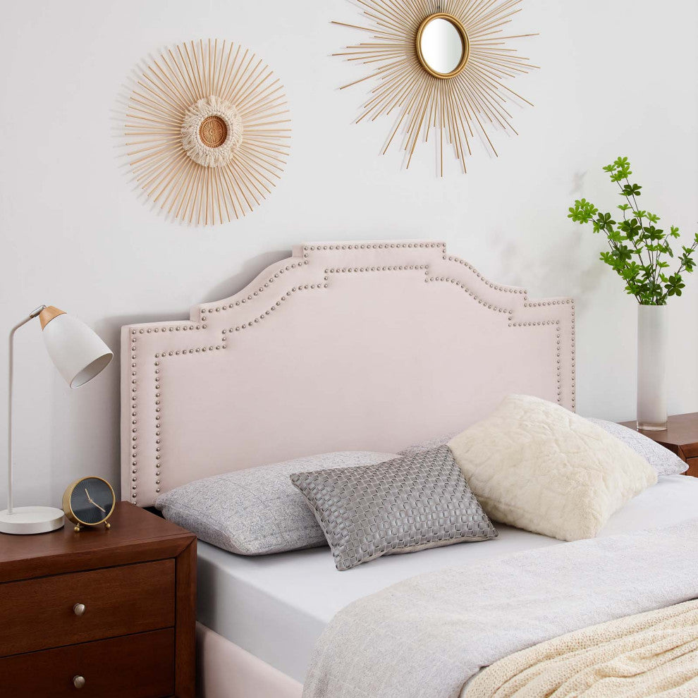 Headboard, Full Queen Size, Velvet, Pink, Modern Contemporary, Bedroom Master