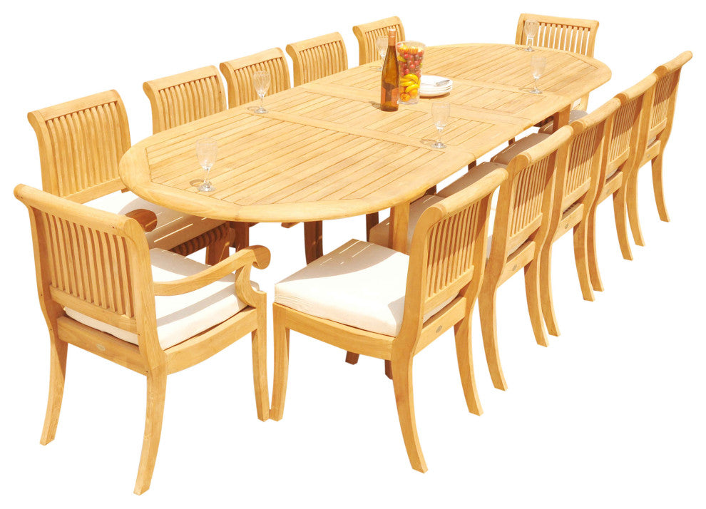 13-Piece Outdoor Teak Dining Set: 117" Extension Oval Table, 12 Giva Chairs