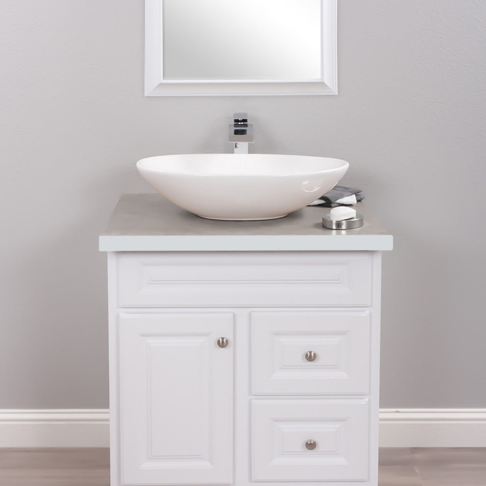 Porcelain Vessel Sink and Faucet Set, Chrome